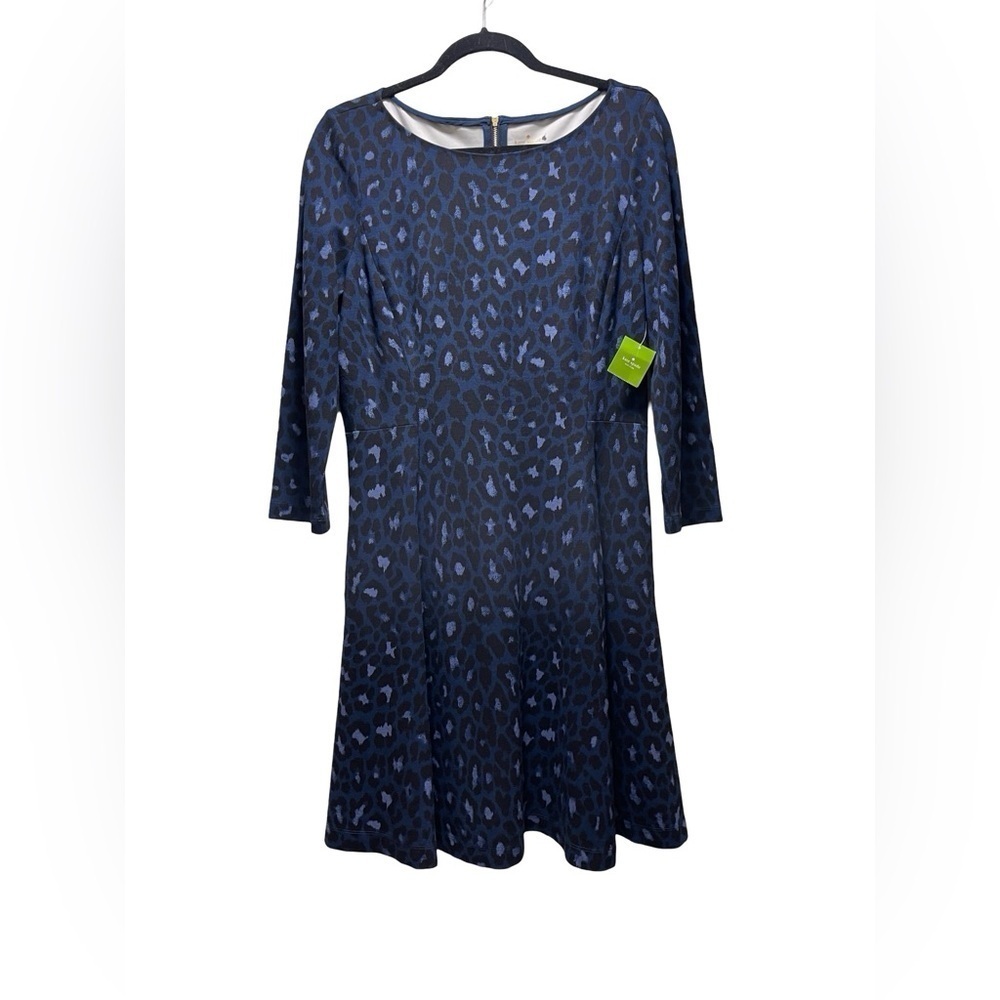 NWT Kate Spade Leopard Ponte Fit and Flare Dress Blue/Black Size 14
